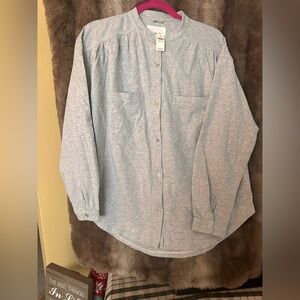aerie Light Heather Gray Casual Button-Down Shirt